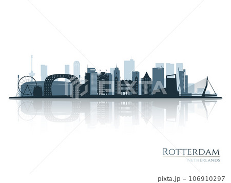 Rotterdam skyline silhouette with reflection.  Rotterdam skyline silhouette with reflection.  106910297