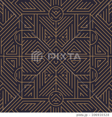 Vector art deco gold black seamless pattern. Geometric line vintage motif. Elegant, fancy luxury design for wallpaper print, packaging, wrapping paper, package, wedding gift Vector art deco gold black seamless pattern. Geometric line vintage motif. Elegant, fancy luxury design for wallpaper print, packaging, wrapping paper, package, wedding gift 106910328