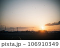 夕陽に染まる郊外と渡り鳥 106910349