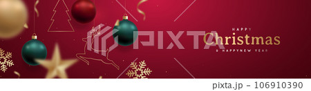 Christmas and New Year red banner. 106910390