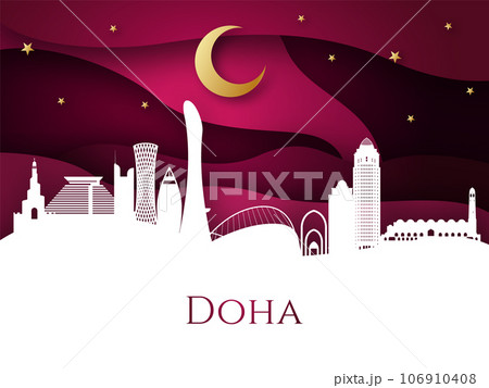 Doha skyline on red background.  106910408