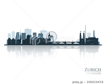 Zurich skyline silhouette with reflection.  106910458