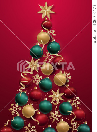 Christmas tree made of red, green, golden balls, snowflakes 106910473