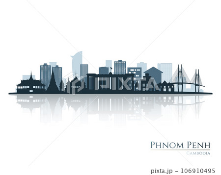 Phnom penh skyline silhouette with reflection.  106910495