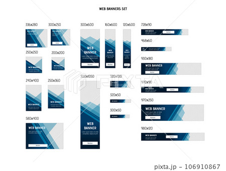 Set of web blue advertising banners standard sizes. 106910867