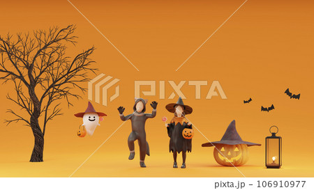ハロウィンで仮装した子どもたち / ポップで楽しいハロウィンイメージ / 3Dレンダリング 106910977