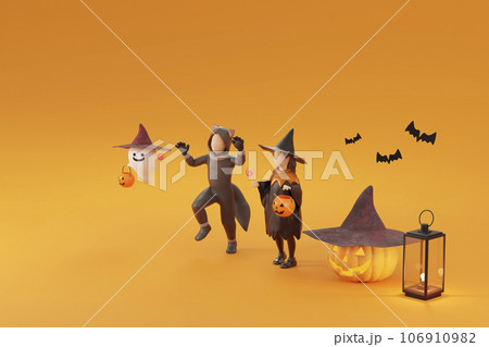 ハロウィンで仮装した子どもたち / ポップで楽しいハロウィンイメージ / 3Dレンダリング 106910982