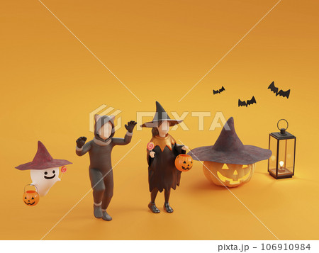 ハロウィンで仮装した子どもたち / ポップで楽しいハロウィンイメージ / 3Dレンダリング 106910984
