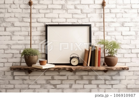 brick wall drift wood shelves and frame concept decor brick wall drift wood shelves and frame concept decor 106910987