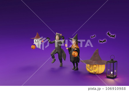 ハロウィンの夜・仮装した子どもたち / ポップで楽しいハロウィンイメージ / 3Dレンダリング 106910988