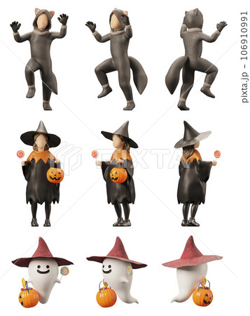 ハロウィンで仮装した子どもたち / レイアウト用ハロウィンイメージ / 3Dレンダリング 106910991