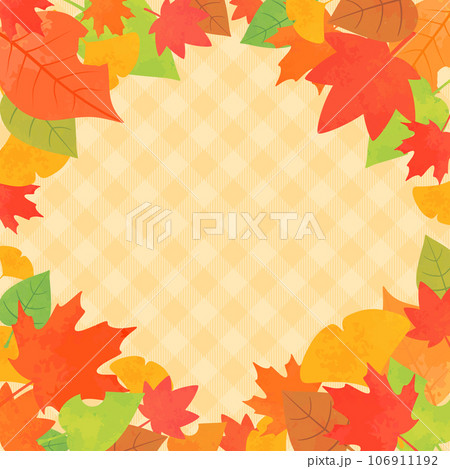 カラフルな秋の葉っぱフレーム_正方形3_背景あり 106911192