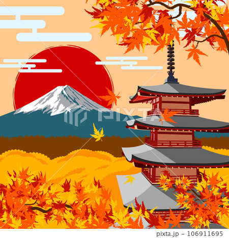 Mount Fuji in autumn season near the pagoda Mount Fuji in autumn season near the pagoda 106911695