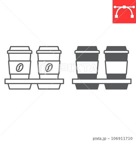 Takeaway coffee cups line and glyph icon, cafe and drink, coffee holder vector icon, vector graphics, editable stroke outline sign, eps 10. Takeaway coffee cups line and glyph icon, cafe and drink, coffee holder vector icon, vector graphics, editable stroke outline sign, eps 10. 106911710