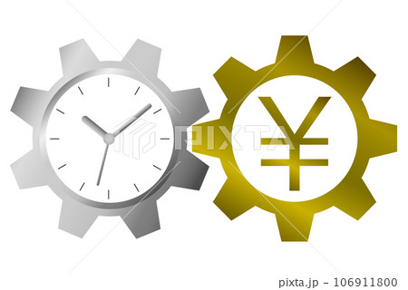 時間とお金の歯車。Time is money.「時は金なり」を表すイラスト。 106911800