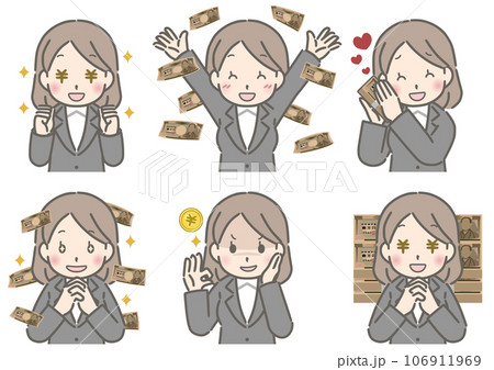 お金に目がくらむ若い女性（スーツ） 106911969