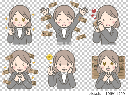 お金に目がくらむ若い女性（スーツ） 106911969
