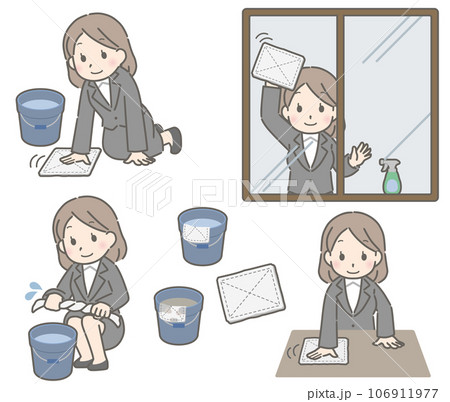 拭き掃除をする若い女性（スーツ） 106911977