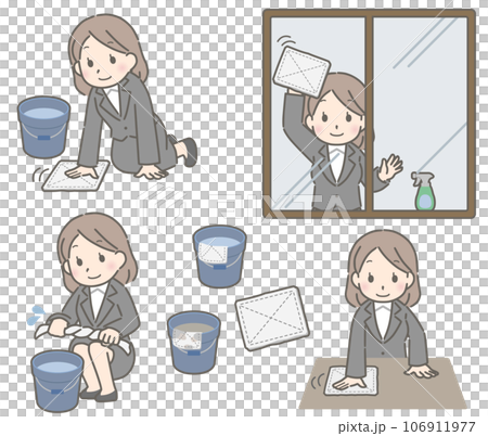 拭き掃除をする若い女性（スーツ） 106911977