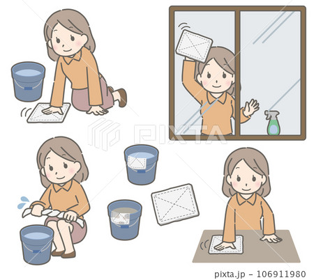 拭き掃除をする若い女性（私服） 106911980