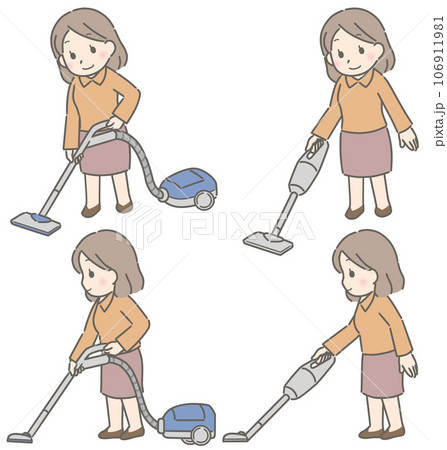 掃除機をかける若い女性（私服） 106911981
