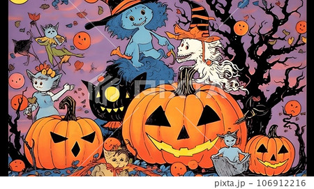 秋 ハロウィン 幻想的でサイケデリックなイラスト かぼちゃ