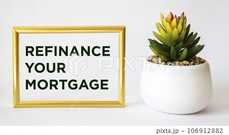Refinance your mortgage, notepad text and white background. business concept 106912882