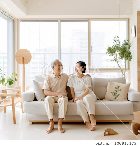 リラックスウエアを着てくつろぐシニアカップル     AI生成 106913175