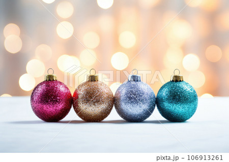 Christmas decorations colorful vivid balls on snow Christmas decorations colorful vivid balls on snow 106913261