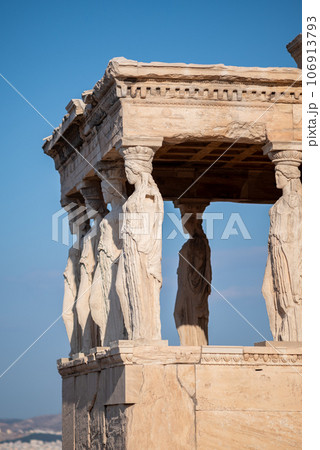Caryatid porch of the Erechtheion temple in Acropolis of Athens Greece 106913793