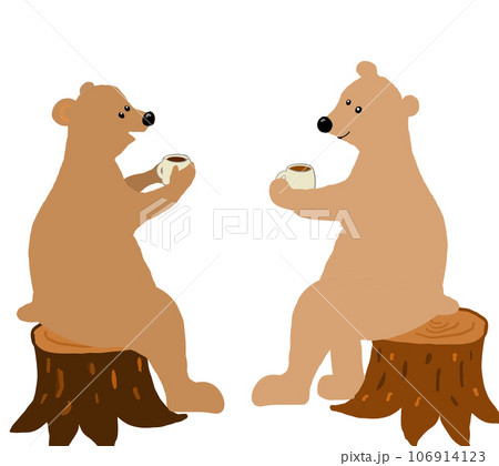 コーヒーを飲むおしゃべりクマのイラストセット コーヒーを飲むおしゃべりクマのイラストセット 106914123