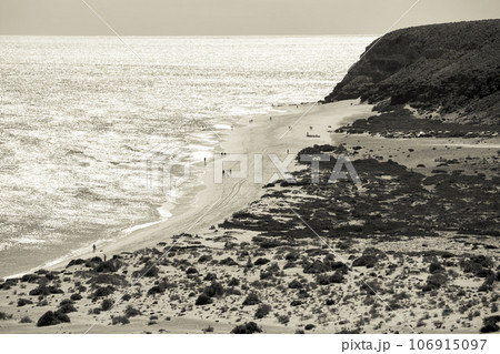Black and white photo of a bay on the Canary Islands Fuerteventura 106915097