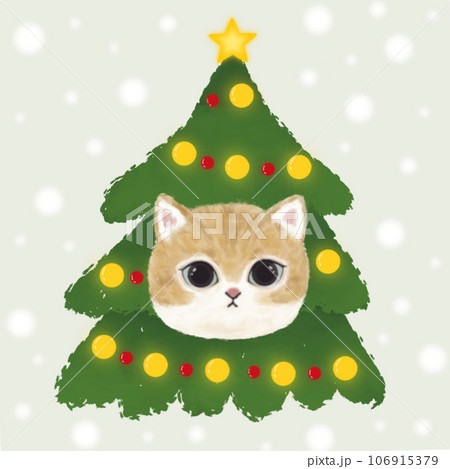 cat and a Christmas tree 106915379