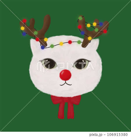 cute white cat with a reindeer costume 106915380