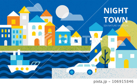 Night Sea Town Banner 106915846