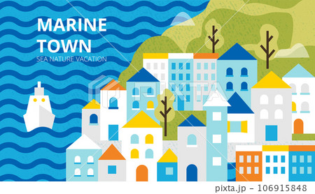 Marine Town Ship and Houses Banner 106915848