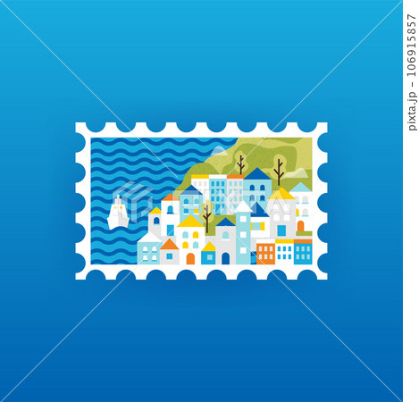 Sea Town Postal Stamp 106915857