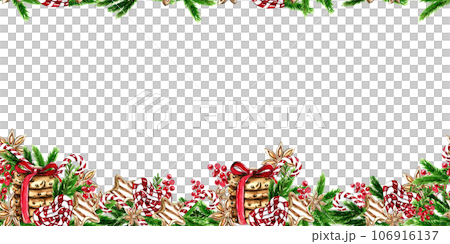 Horizontal seamless background for Christmas and New Year. Watercolor hand drawn illustration for cards, backgrounds, scrapbooking and your design. Perfect for wedding invitation. Horizontal seamless background for Christmas and New Year. Watercolor hand drawn illustration for cards, backgrounds, scrapbooking and your design. Perfect for wedding invitation. 106916137