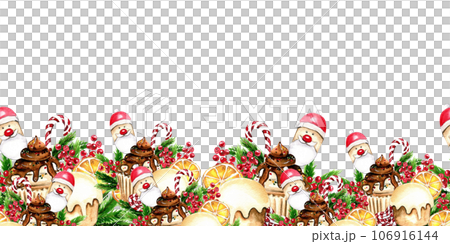 Horizontal seamless background for Christmas and New Year. Watercolor hand drawn illustration for cards, backgrounds, scrapbooking and your design. Perfect for wedding invitation. Horizontal seamless background for Christmas and New Year. Watercolor hand drawn illustration for cards, backgrounds, scrapbooking and your design. Perfect for wedding invitation. 106916144