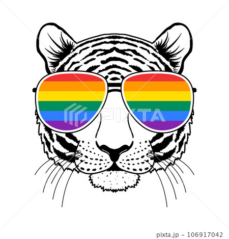 Tiger muzzle with sunglasses 106917042