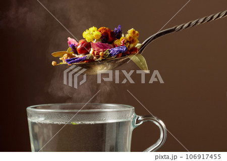 Mix of various dried medicinal plants and herbs for herbal tea. Mix of various dried medicinal plants and herbs for herbal tea. 106917455
