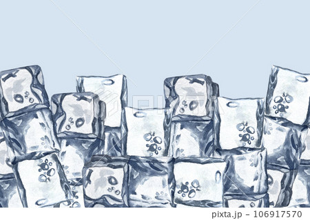 Watercolor ice cubes background, crystal ice blocks frame, isolated border of blue transparent frozen water cubes. Winter background. Watercolor ice cubes background, crystal ice blocks frame, isolated border of blue transparent frozen water cubes. Winter background. 106917570