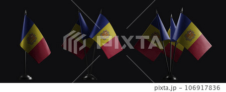 Small national flags of the Andorra on a black background 106917836