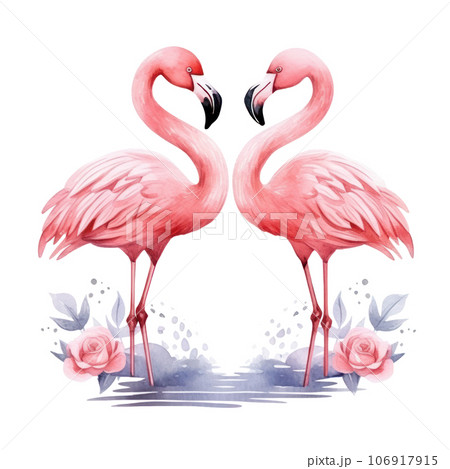 Watercolor pink flamingo isolated 106917915