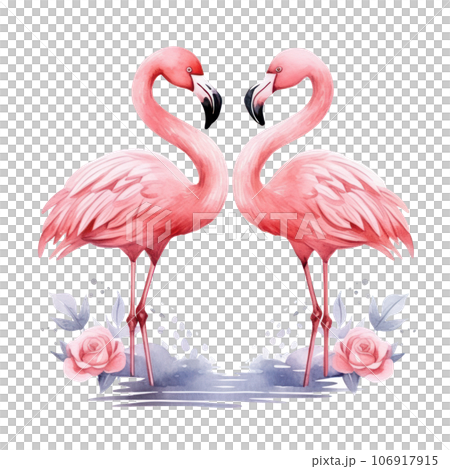 Watercolor pink flamingo isolated 106917915