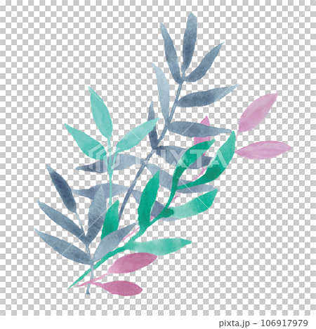 Hand drawn watercolor decorative eucalyptus or palm branches with colorful leaves: purple, mint, navy blue. Good for prints design, wedding invitations, greeting cards, posters, packing, textile Hand drawn watercolor decorative eucalyptus or palm branches with colorful leaves: purple, mint, navy blue. Good for prints design, wedding invitations, greeting cards, posters, packing, textile 106917979