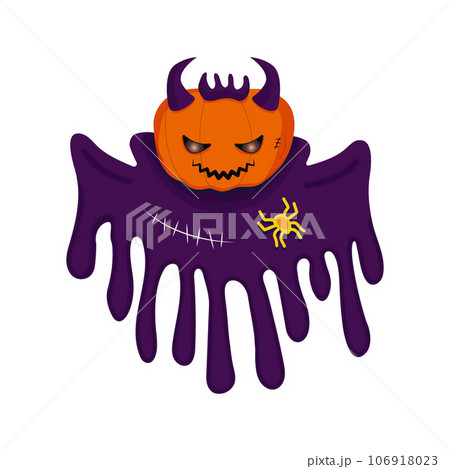 Pumpkin ghost with horns and burns brightly. Ghost and spider. Vector for Halloween day. 106918023