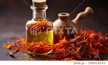 Saffron spice in bottle 106918245
