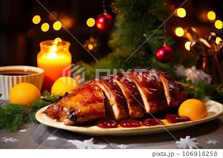 Festive baked turkey 106918258