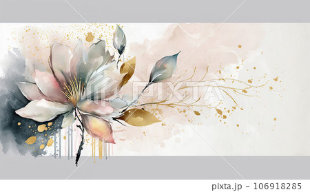 botanical watercolor design with flowers and leaves 106918285